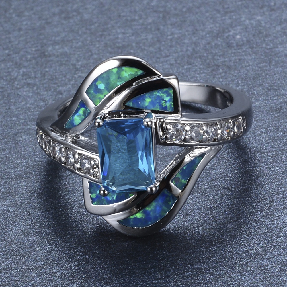 Blue Opal Diamond Women's Wedding Ring