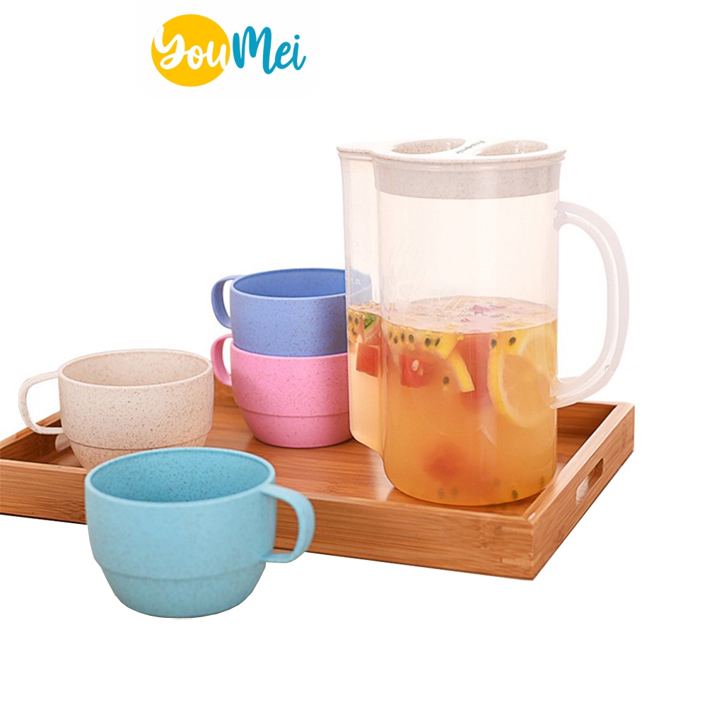 Teko Set Gelas Plastik 4 Pcs / Ketel Set Cangkir / Teko Infused Water jus air teh kopi wadah plastik dengan 4 cangkir - 1211