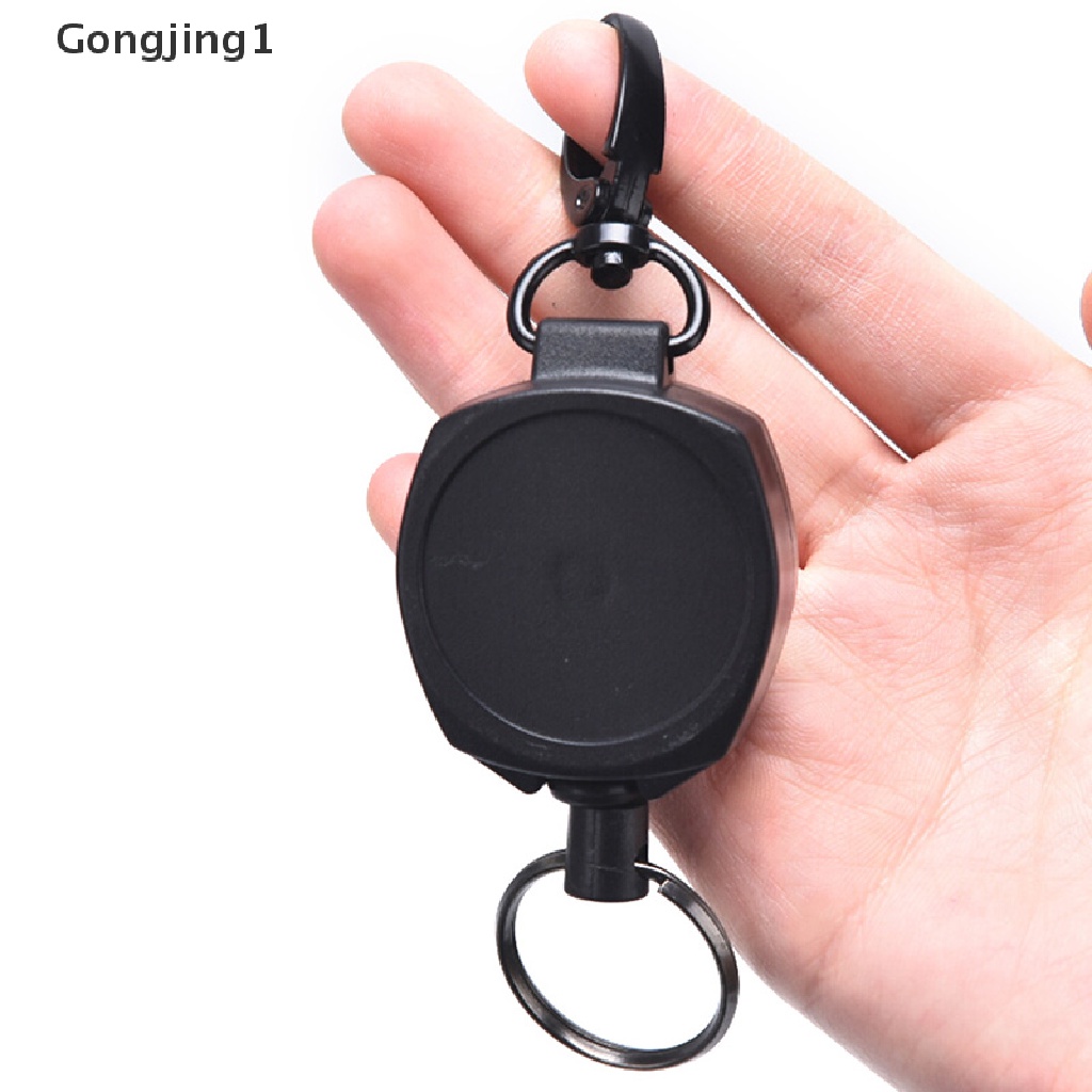 Gongjing1 Gantungan Kunci Holder Kartu ID Dengan Tali Retractable Warna Hitam