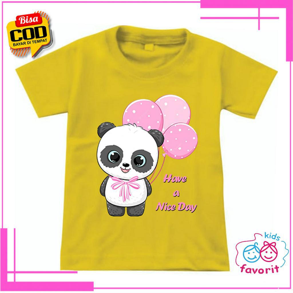 KAOS ANAK PEREMPUAN MOTIF PANDA LENGAN PENDEK SIZE 1 TAHUN - 10 TAHUN