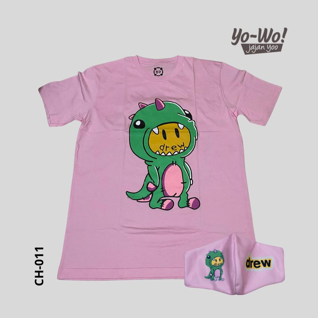 Paket Crewneck Tshirt dan Masker Hypebeast Drew Pink by YoWo