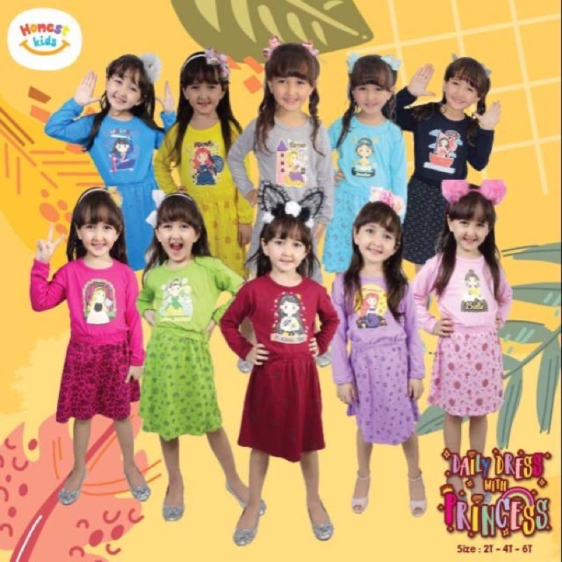 Dress tunik anak Honestkids daily dress Princess 2-6 tahun daily dress daster anak honest kids