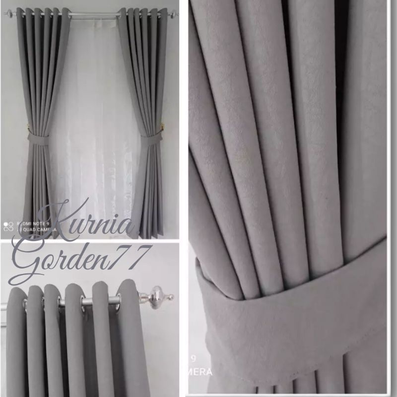 Gorden Blackout Polos  Import  Motif Premium Gorden Jendela Gorden blackout Warna Abu Muda 6 Gelembu