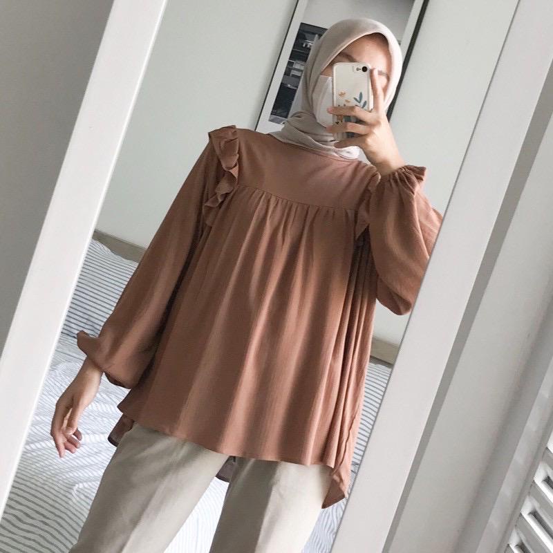 Tq88indonesia Fashion Baju Atasan Wanita Terbaru /  Biany Blouse Crincle Ruffle Oversize / Busana Casual Cewek / Ootd / Outfit