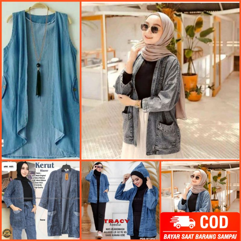 Outer Jeans Cardigan Wanita Blazer Hoodie