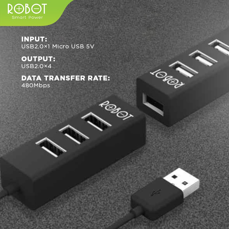 USB HUB 4 Port Robot H140-80 (Panjang Kabel 80cm) - Garansi Resmi 1 Tahun