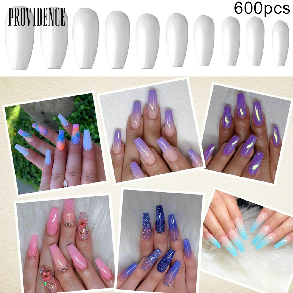 Providence 600Pcs Clear/Natural Long Ballet False Nail Tips Fingernail DIY Manicure Decor