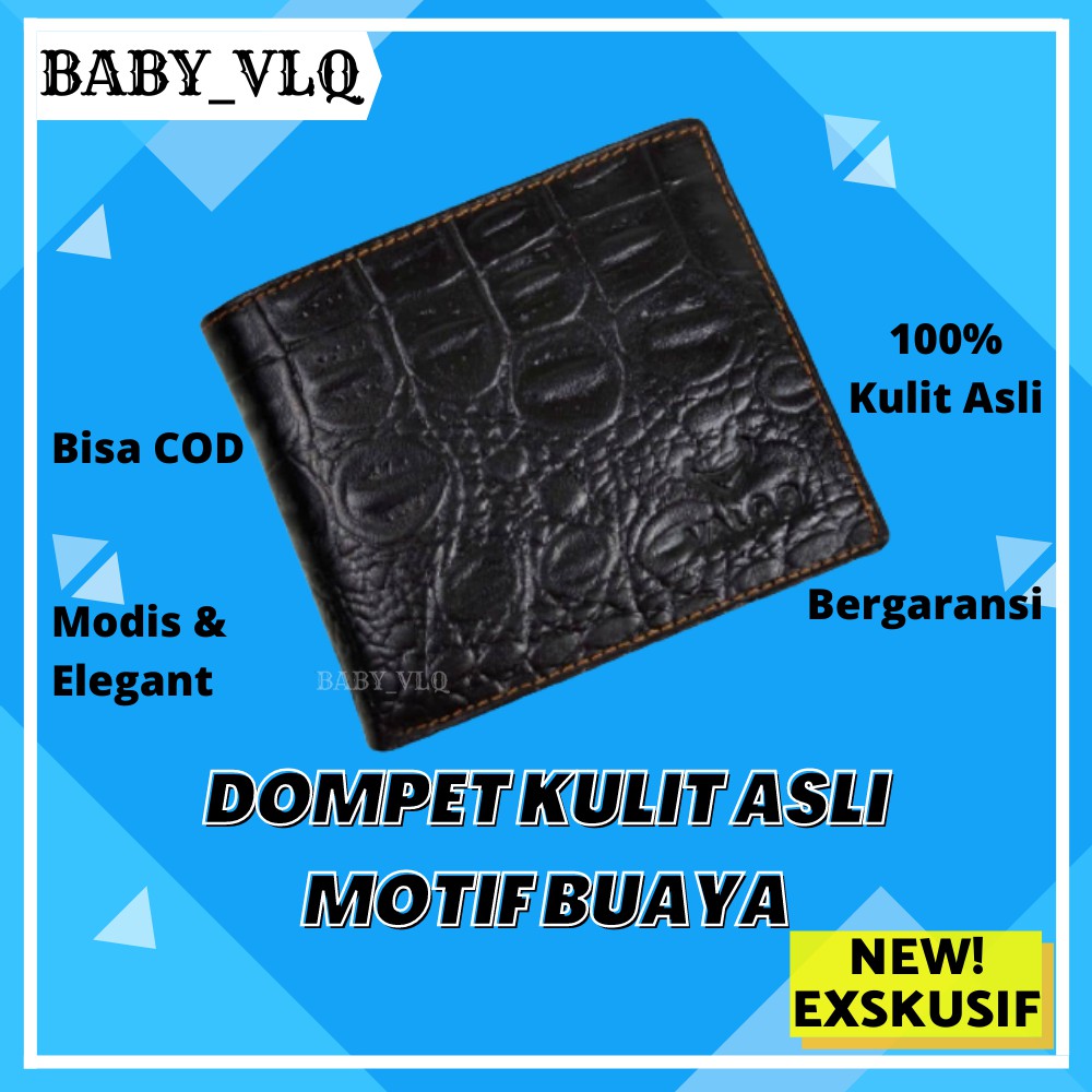 Dompet Pria Kulit Asli Dompet Kartu Lipat Kulit Sapi Asli Motif Buaya Pria Cowok Laki RR42