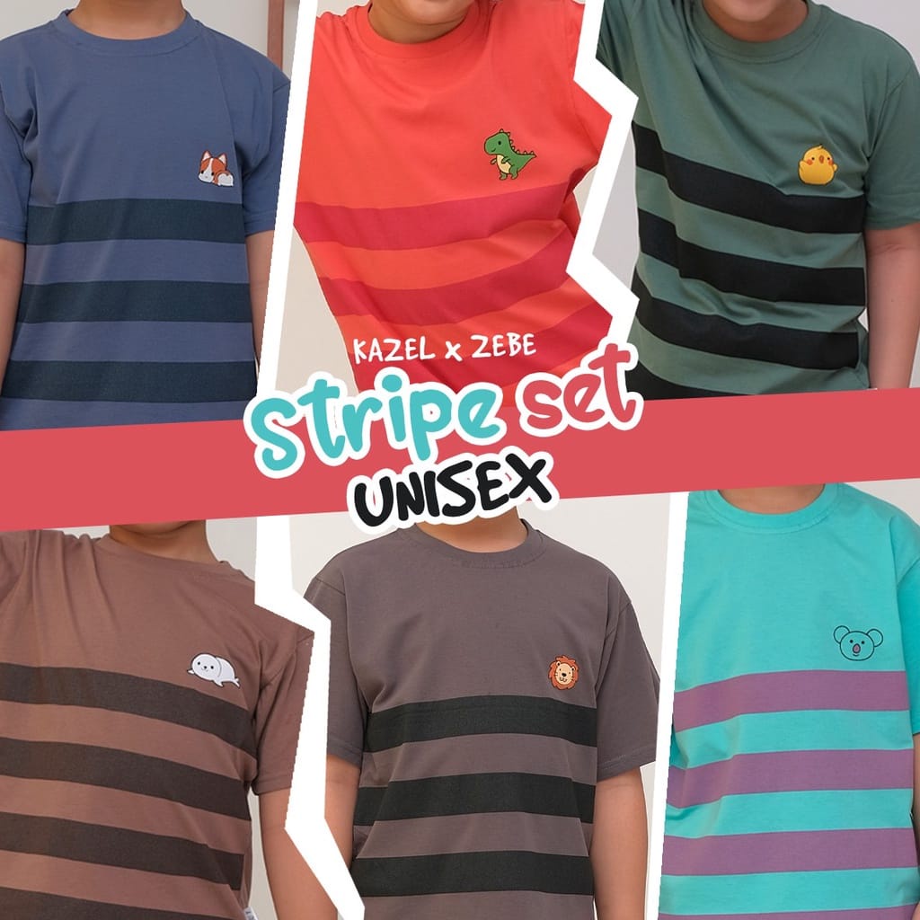 Kazel × Zebe Setelan Pendek Stripeset Unisex / Setelan Anak ZB-SPDSS