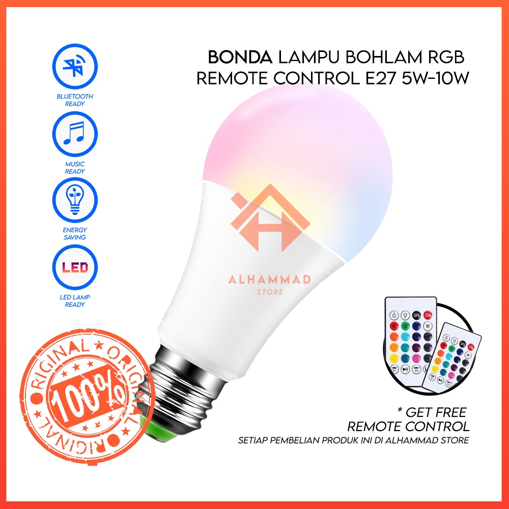 [ORIGINAL 100%] BONDA Lampu Bohlam RGB dengan Remote Control E27 5W-10W