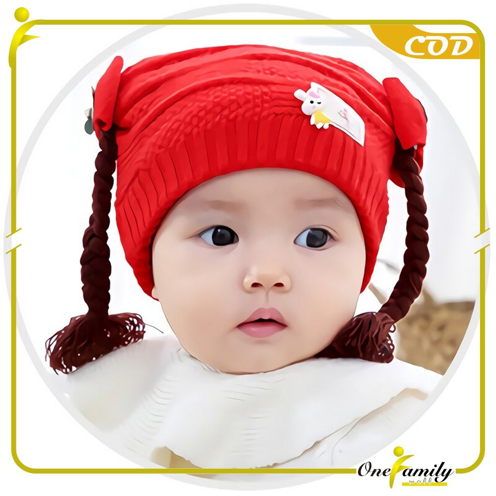 ONE-P19-21 Topi Anak Perempuan Rambut Kepang / Topi Bayi Kupluk Rajut Imut Lucu / Baby Hat Wig Impor-7