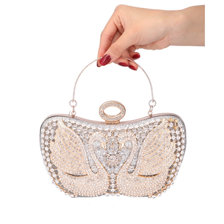 LAJOREE Crystal Swan Clutch Tas Pesta Mewah Wanita Kristal Crystal Clutch Kondangan Seserahan Nikahan Cantik