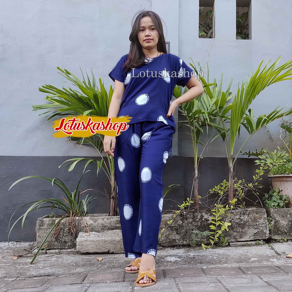 Babydoll Setelan Panjang Cowton Kayu-Kayu Navy
