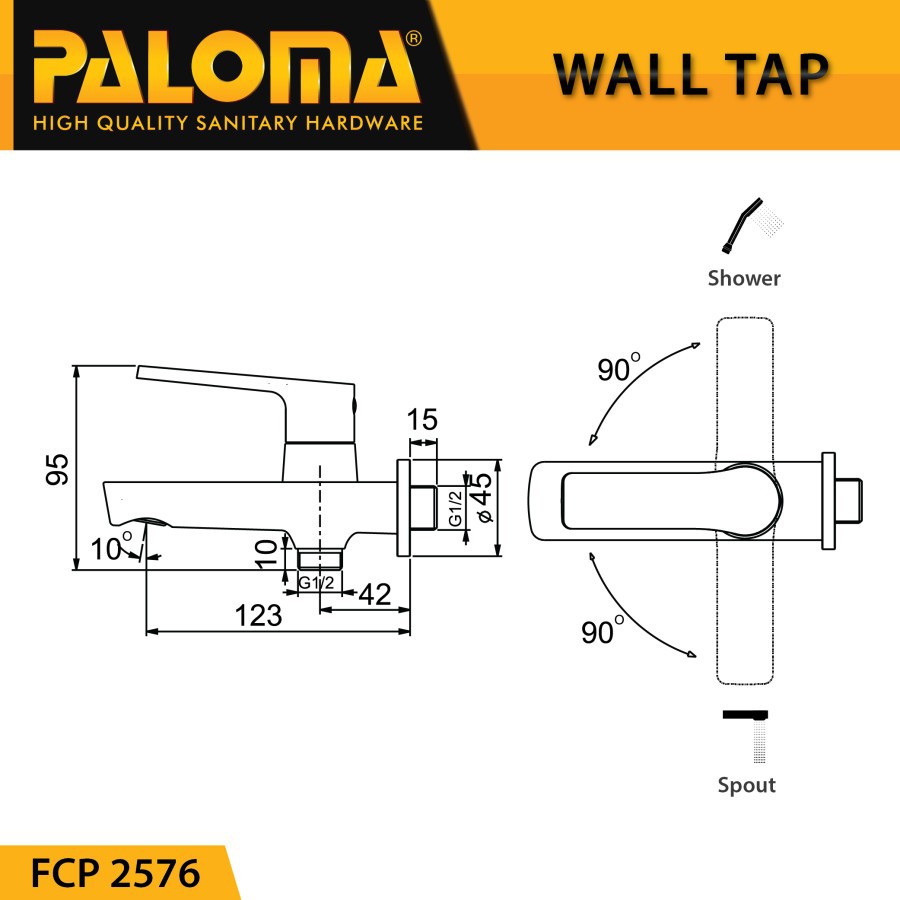 PALOMA FCP 2576 Keran Cabang Shower Bak Mandi Double Tembok Kran Air