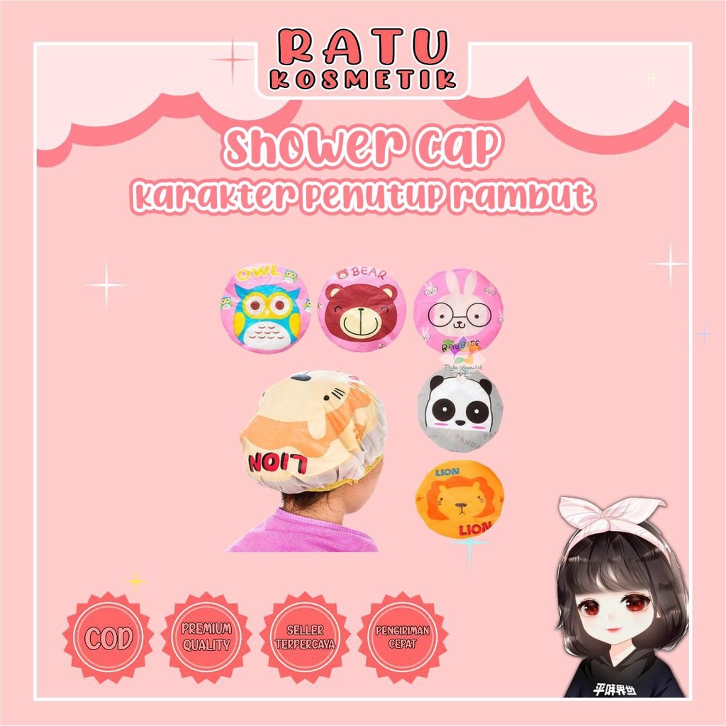 ❤ RATU ❤ Shower Cap Karakter Penutup Rambut | Topi Mandi | Topi Pelindung Rambut