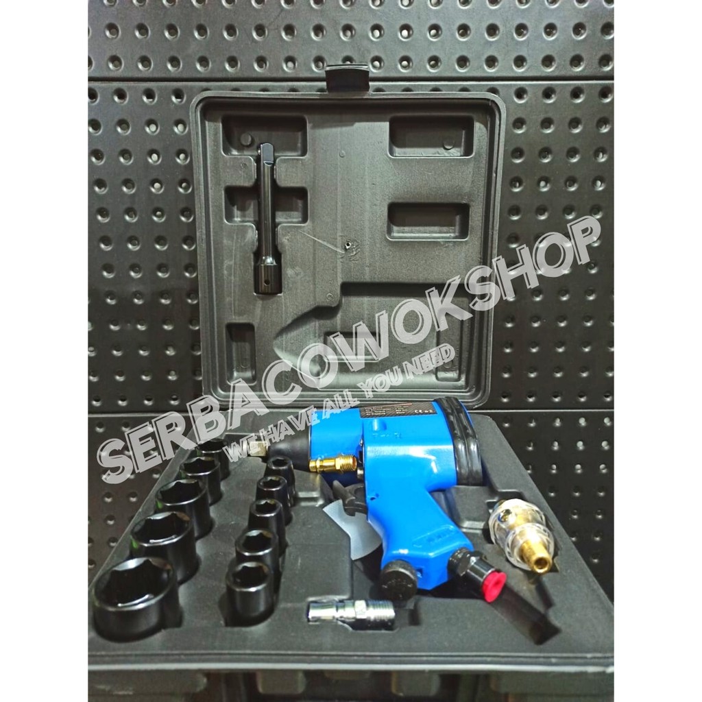 Air Impact Wrench 1/2 Inch Set 17 Pcs Alat Buka Baut Sok Kompresor Angin Termurah Berkualitas