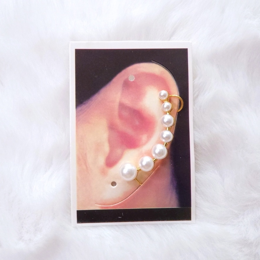Pearls Party Earcuff Earrings - Subang Pesta Elegan Glamor Wanita Style Korea - Anting Jepit Barisan