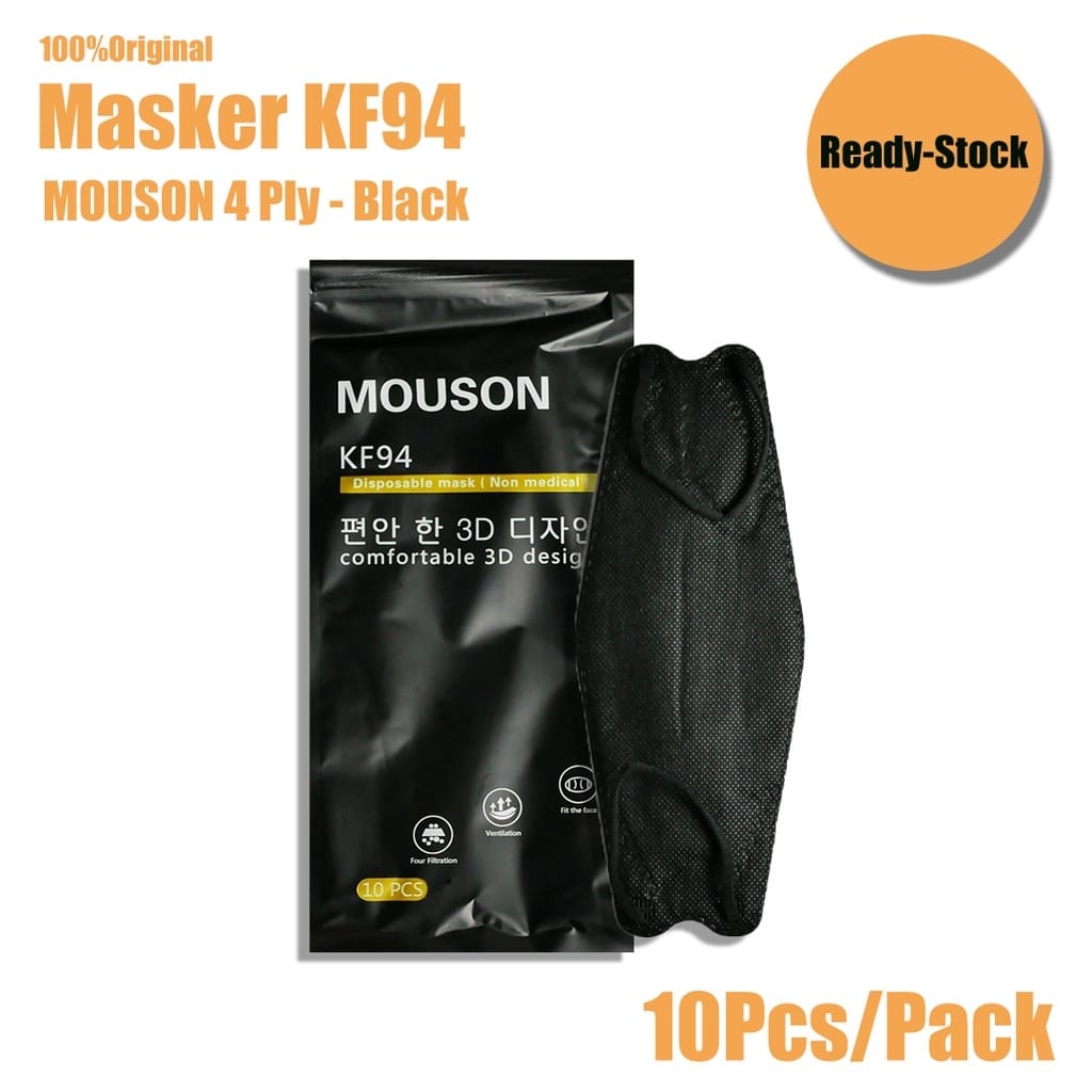 (Embos)Masker KF94 MOUSON Warna Hitam Putih Abu  4 Ply  Isi 10 Pcs per pack