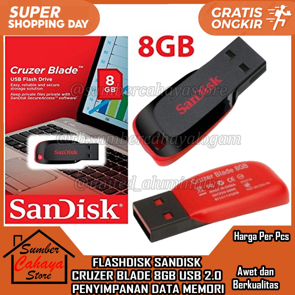 Flashdisk Sandisk Blade 8GB USB 2.0 Cruzer OTG PENYIMPANAN DATA MEMORI Flash Dual Drive Flesdisk Pla