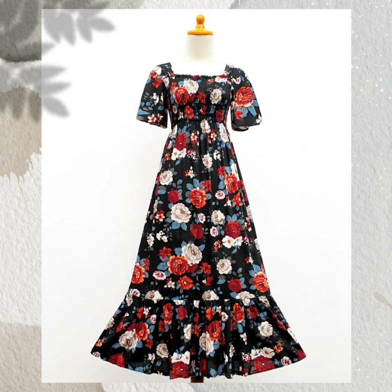 Long Dress Sabrina / Daster Panjang Rempel / Daster Kerut Dada / Daster Smok / Daster Ruffle