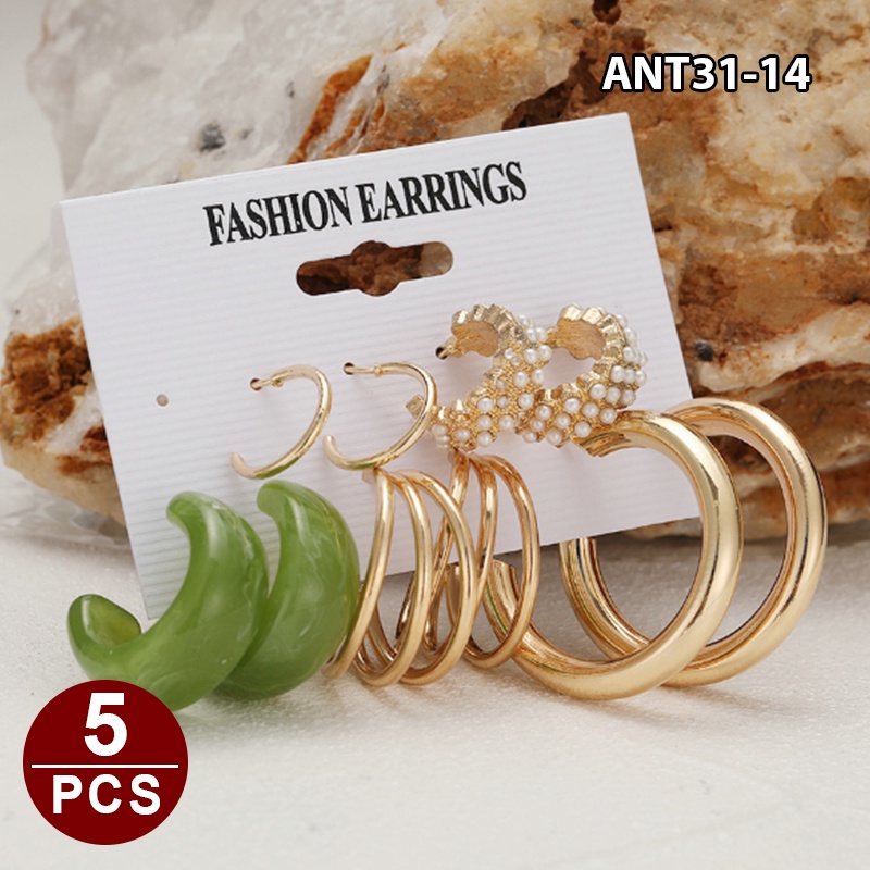 1set 6pasang Anting Wanita korea Tusuk Gantung Desain Geometri Rumbai Alloy fashion import ANT31-ANT31-14