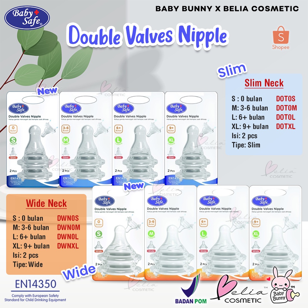 ❤ BELIA ❤ BABY SAFE Double Valves Nipple Slim Neck | Wide Neck | Dot Botol Susu | Milk Bottle 3-6 Bulan | 6+ Bulan | 9+ Bulan