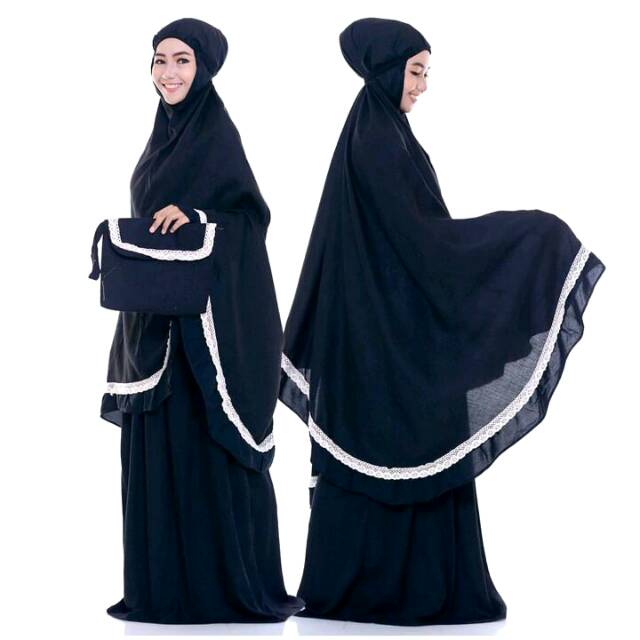 Mukena Renda Rayon Polos Hitam