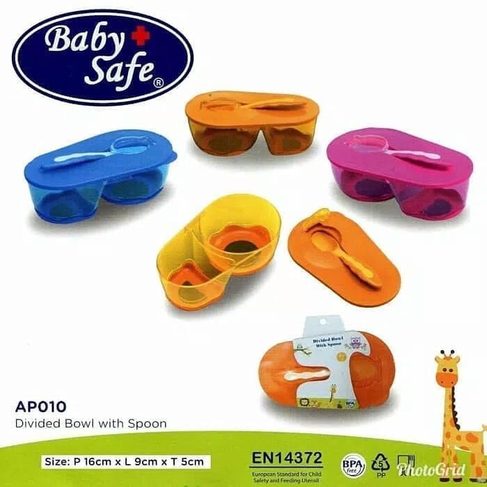 Baby Safe Divided Bowl with Spoon / Tempat Makan Travel Size 4m+ (Tersedia Pilihan Warna)