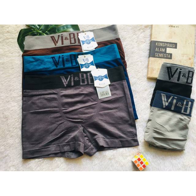 12 Pcs - Boxer Vi &amp; BB - Celana Dalam Pria Dewasa | CD Rajut Seamless Spandex Tanpa Jahitan VBB V | Open | V&amp;BB Vi-BB V-BB - ViBB Vi&amp;BB Cowo Cowok Keren Lusinan