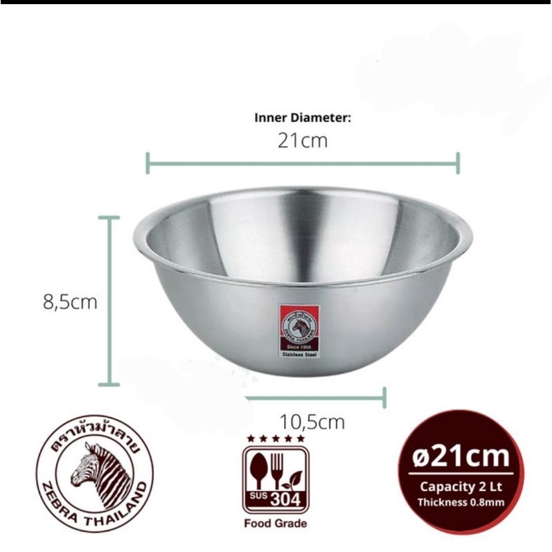 Mixing Bowl ZEBRA 21 Cm 135021 - Mangkok Stainless Steel