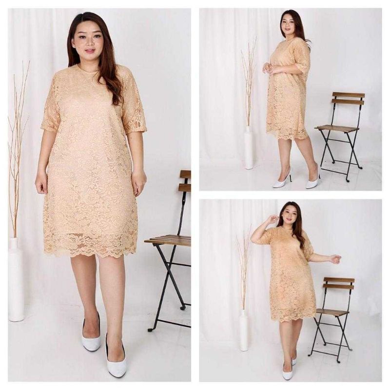 RR Fashion Wanita Dress Jumbo Dress Brokat Jumbo Dress Brukat Jumbo Dress Pink Jumbo DRESS RIHANA Re