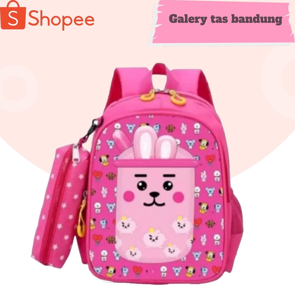 GTB Tas Ransel AnaK Sekolah TK SD Karakter Boba Free Botol Minum Kaca + bubble Wrap