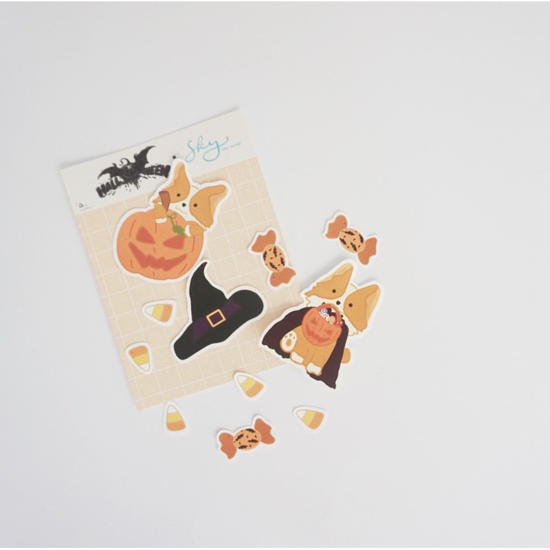 

halloween corgi sticker set (bullet journal design sticker/planner stiker lucu)
