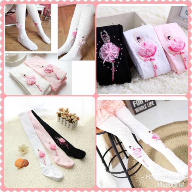 Ballerina stocking anak import putih pink hitam legging balet