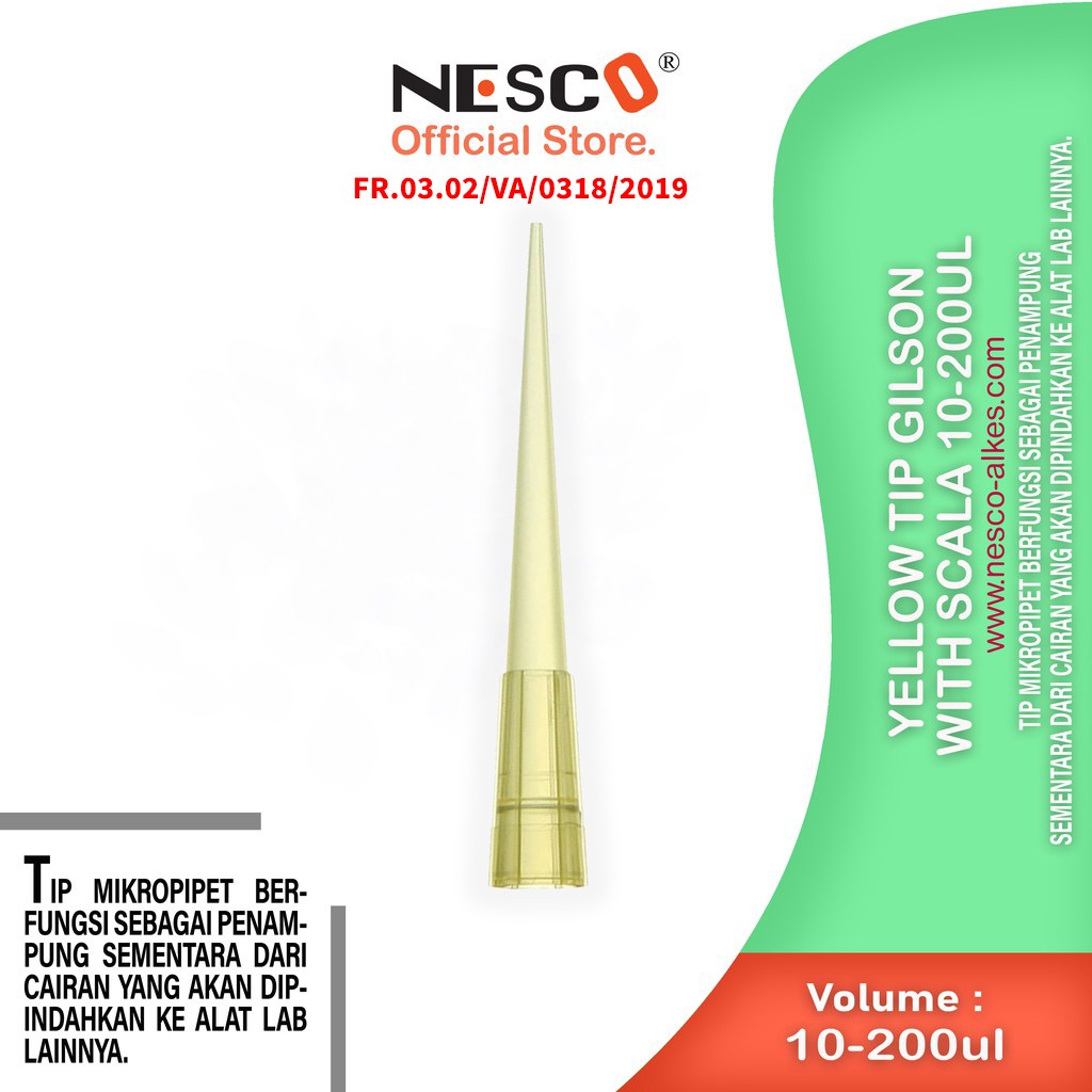 Nesco, Yellow Tip Gilson With Scale 10-200ul, (1000pcs/bag), FM, Best Seller