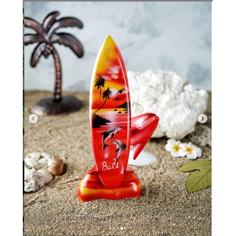 HIASAN STANDING DOLPHIN SURF BOARD/ PAPAN SELANCAR KAYU DENGAN LUMBA-LUMBA HANDMADE KHAS BALI