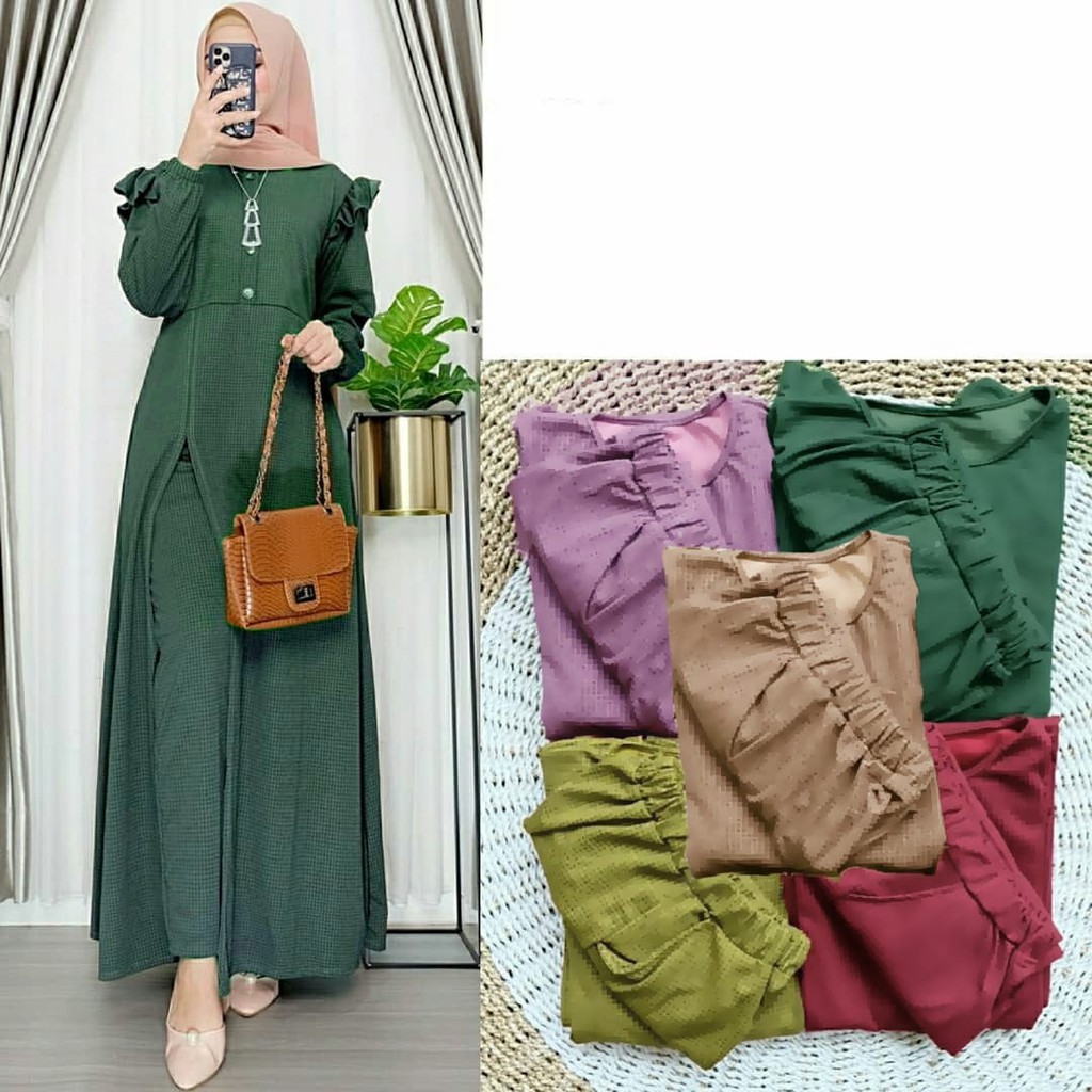 Elsina Set Gamis mosrepe set Setelan elsina/ Setelan Muslim Wanita Terbaru /VC One Set Tunik+Kulot Bahan moscrepe/ OOTD Muslim Murah/ One set