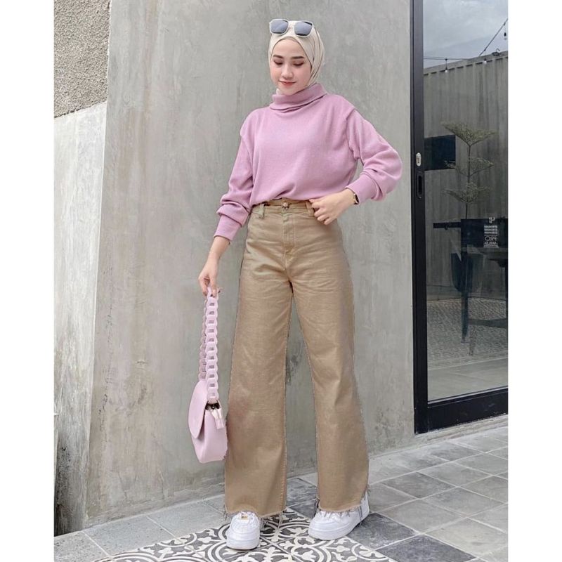 CELANA JEANS KULOT COKLAT KREM // CELANA PINTEREST// BOYFRIEND HIGHWAIST KULOT LOOSE