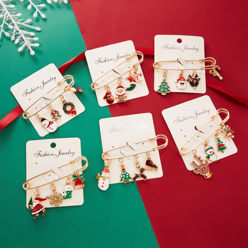 Bros Rantai Ganda Bentuk Kepala Rusa Tongkat Jalan Santa Bell Bahan Alloy Untuk Hadiah Natal