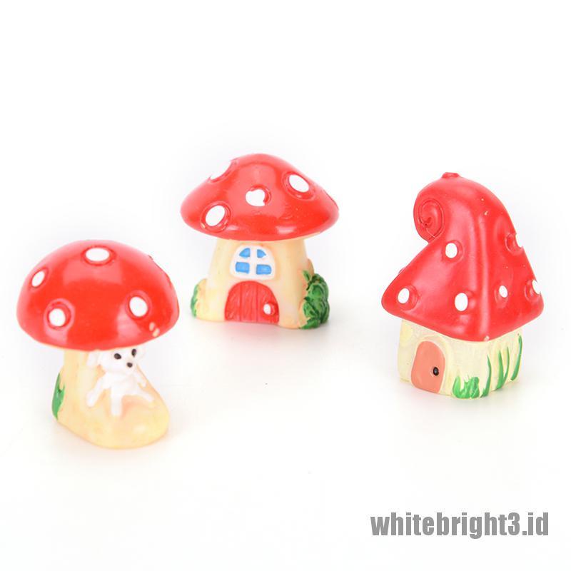 (white3) Miniatur Rumah Jamur Bahan Resin Untuk Dekorasi Fairy Garden