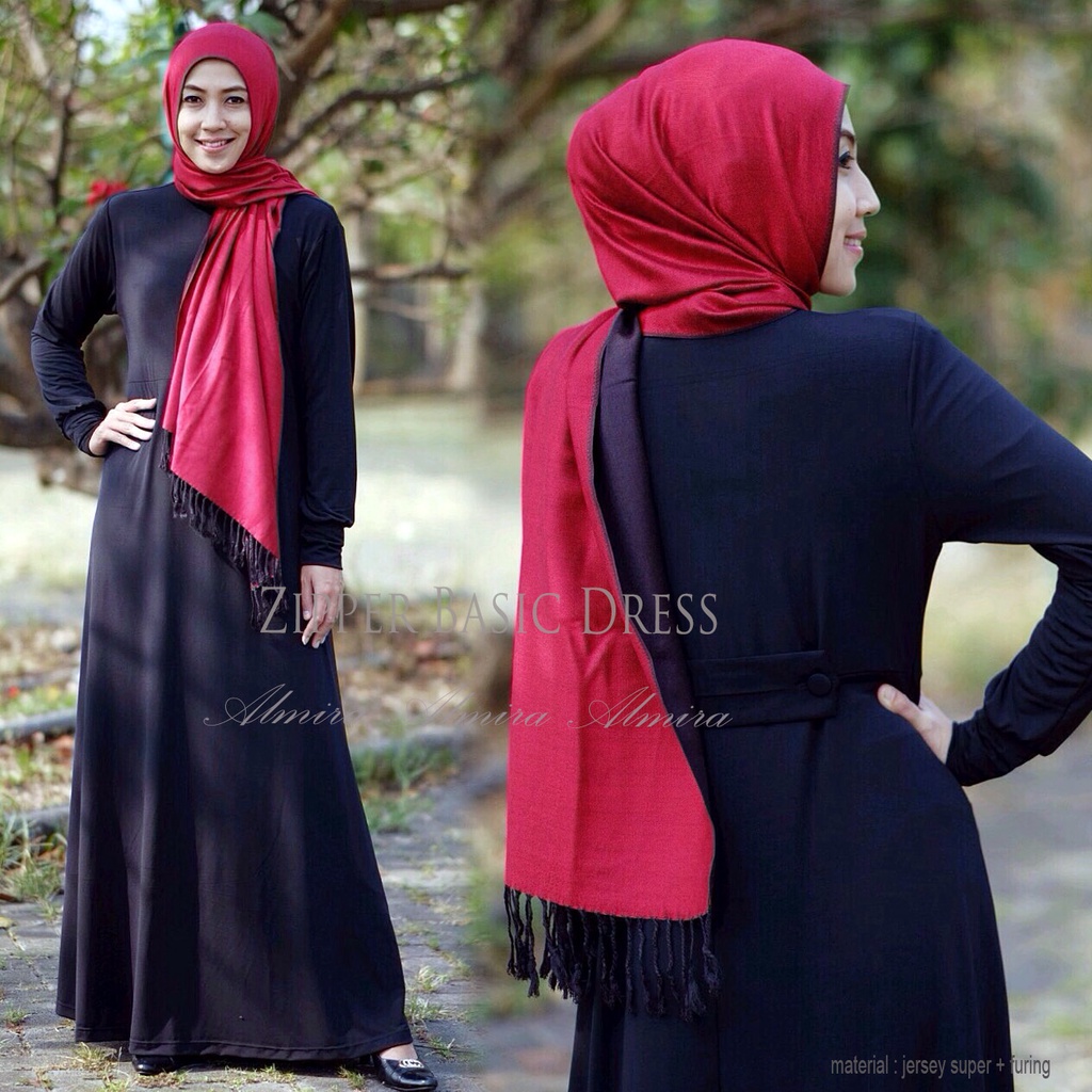 Gamis Polos Manset Gamis Dalaman Zipper Basic Dress Jersey Super Busui Friendly Griyaraditya Almira