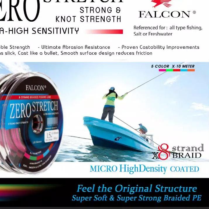 ➨ Senar Benang Tali Pancing PE X8 FALCON ZERO STRETCH BRAIDED PE Senar Laut Kuat ☀