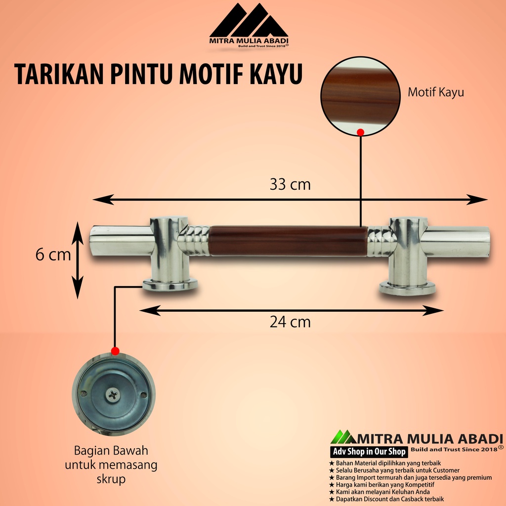 Pull Handle Bentuk Suling Pintu Rumah Motif Kayu | Gagang Pintu 32 cm