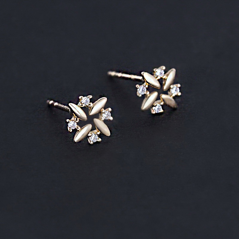 Elegant Crystal Gold Earrings Anting Stud Fashion Flower Wedding Party Earring Women Lady Jewelry-4