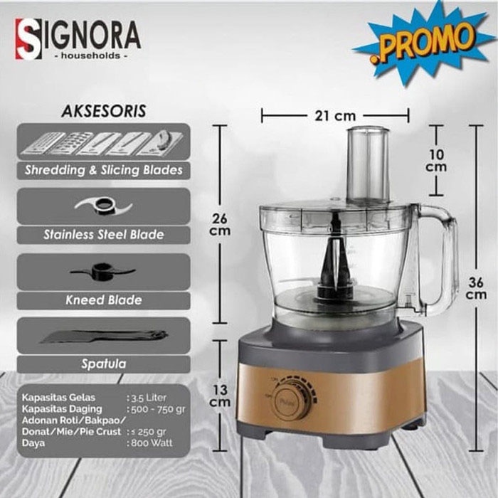 Signora Food Processor Pro dengan Cubic Cutter - Pengolah Makanan Multi Fungsi