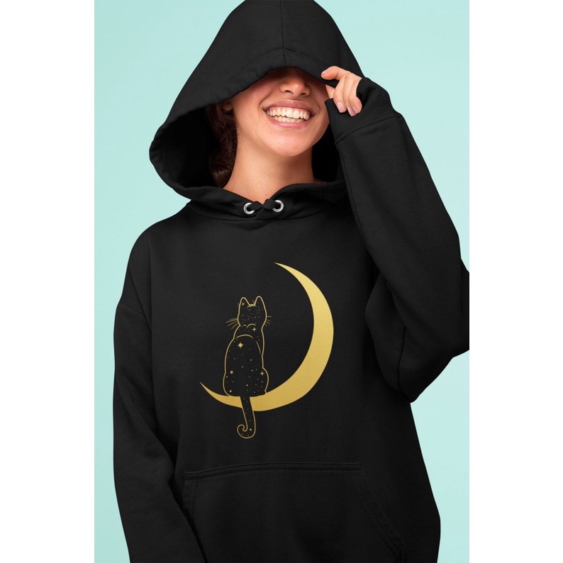 Kucing di bulan Jumper Hoodie II Sweater hoodie cat on the moon Lucu ( Pria &amp; Wanita )