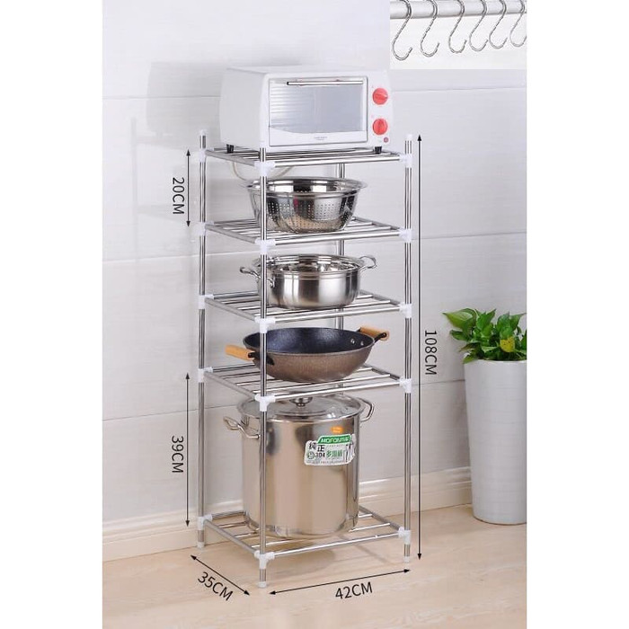 Rak dapur 5 susun stainless steel 5 Susun/Rak dapur bonus 6 hook