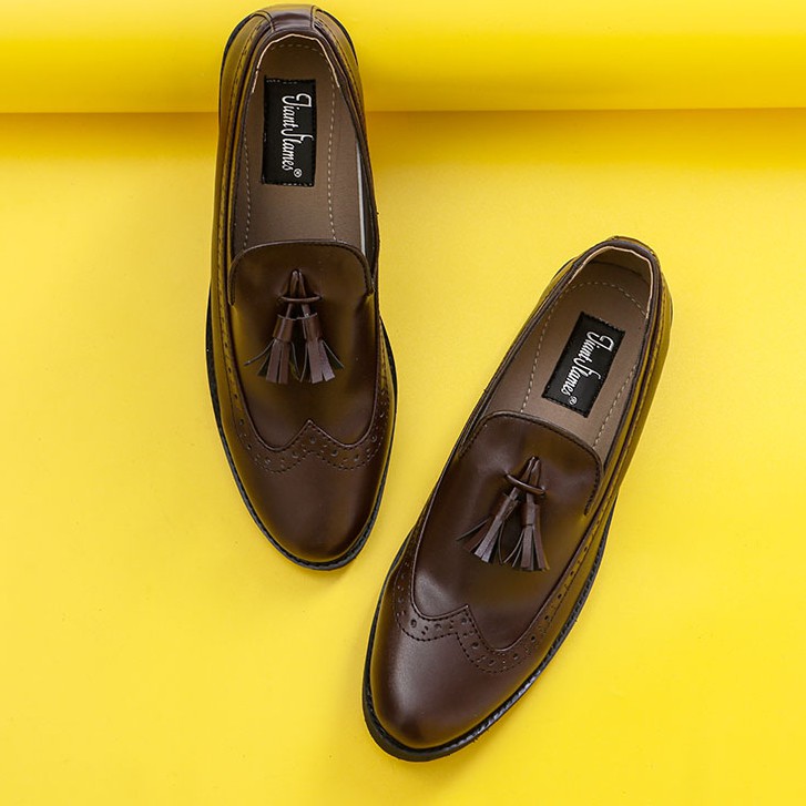 Tomio Dark Brown | Sepatu Coklat Tua Tanpa Tali Loafers Pria Casual Kerja Kantor Laki | FORIND Giant