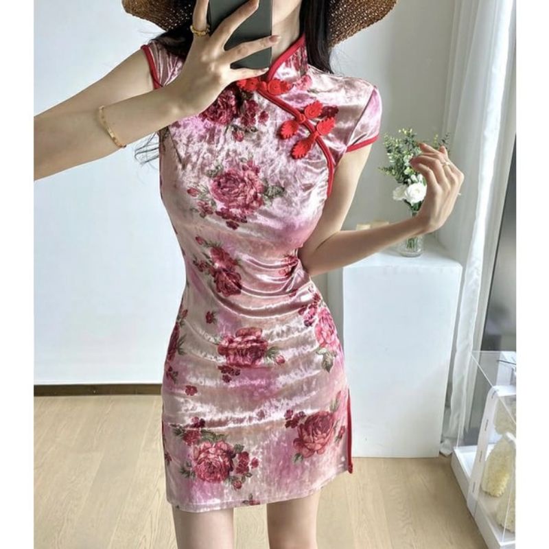 0990 CNY Mulan Cheongsam Dress Imlek Gaun Sexy Sangjit Kostum