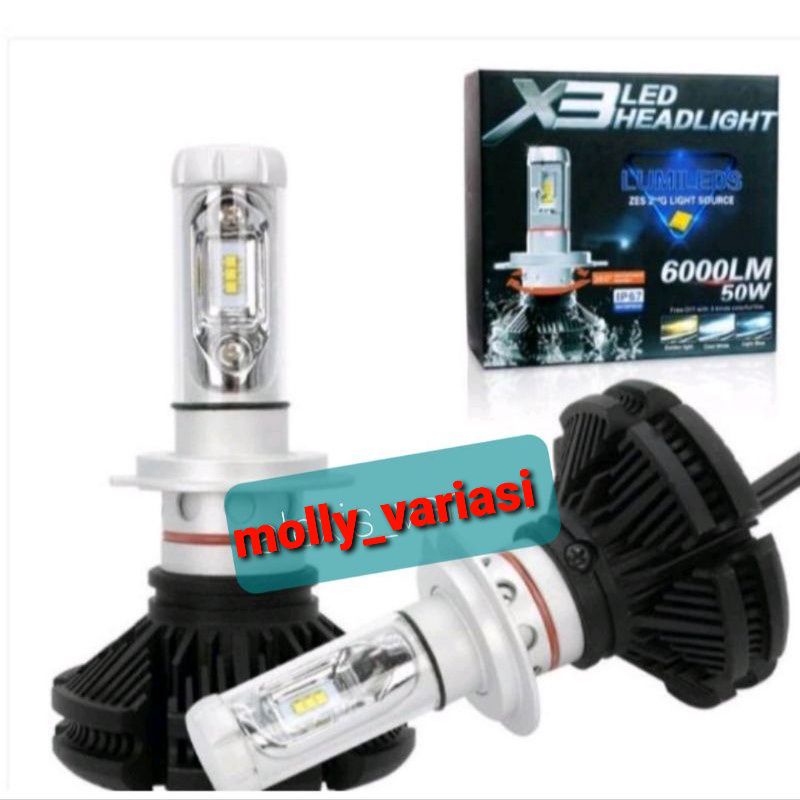 Lampu Head Lamp TURBO LED X3 seri H11 H4 3 warna Rush/Terios